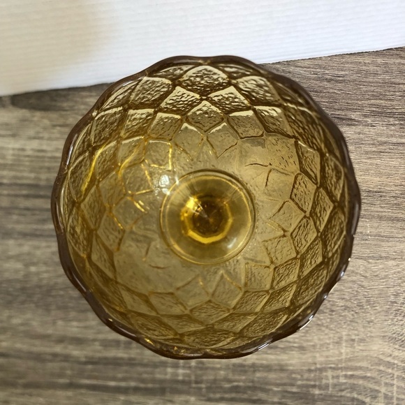 Vtg Quilted Amber Glass Goblet - Picture 11 of 15